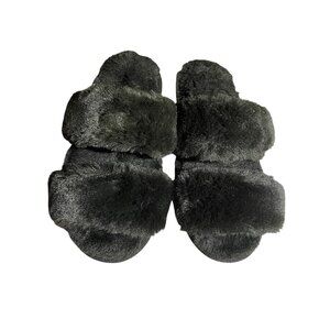 Muk Luks Womens Faux Fur Slide Slippers Black Size 8 Cozy Indoor/Outdoor Comfort
